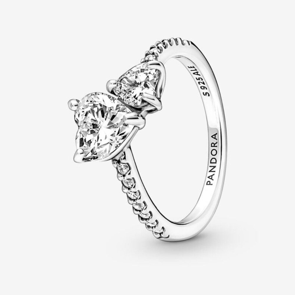 NEW Pandora Double Heart Silver Ring - Size 60 / US 9 - Picture 3 of 4